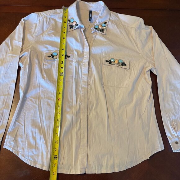 Grandi Vintage-Inspired Embellished light pink Button-Up Shirt ‎ Sz 48  Gemstone - Picture 3 of 15